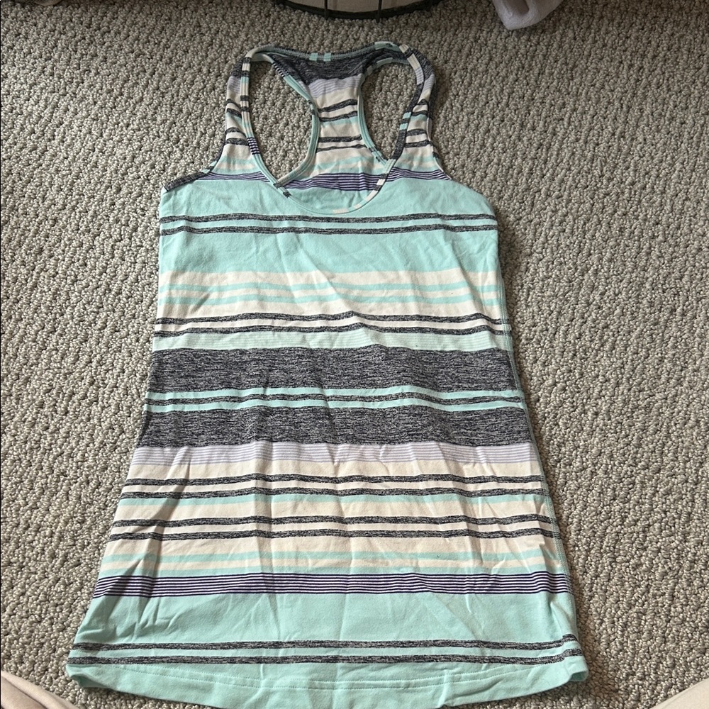 Lululemon Athletica Mint and Gray Striped Tank